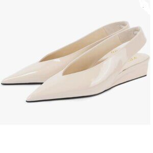 YDN White Sexy Pointed Toe Pumps Wedge Heel Elastic Strap Sandals Slingback Shoe